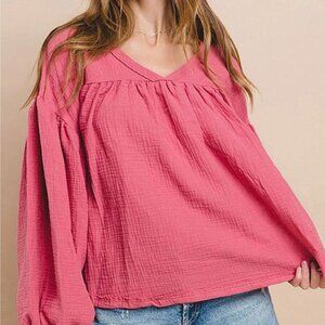 Long Sleeve V-Neck Tunic Blouse Top